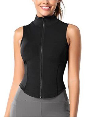 Sleeveless Full Zip Athletic Tank Top Yoga Running Fitness